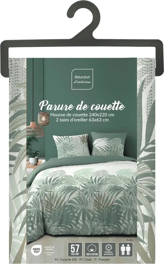 Zelené bavlnené obliečky na dvojlôžko/predĺžené 240x220 cm Nymea – douceur d'intérieur