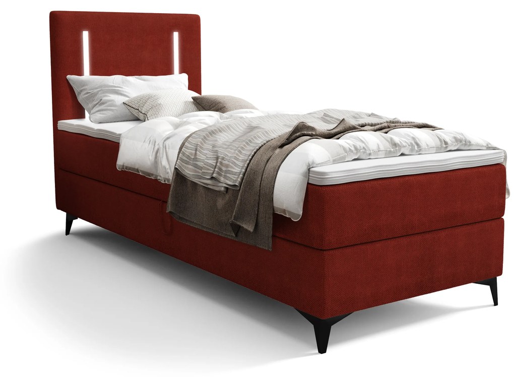 Jednolôžková posteľ 90 cm Ortega Comfort (červená) (s roštom a matracom, bez úl. priestoru) (s LED osvetlením). Vlastná spoľahlivá doprava až k Vám domov. 1082684