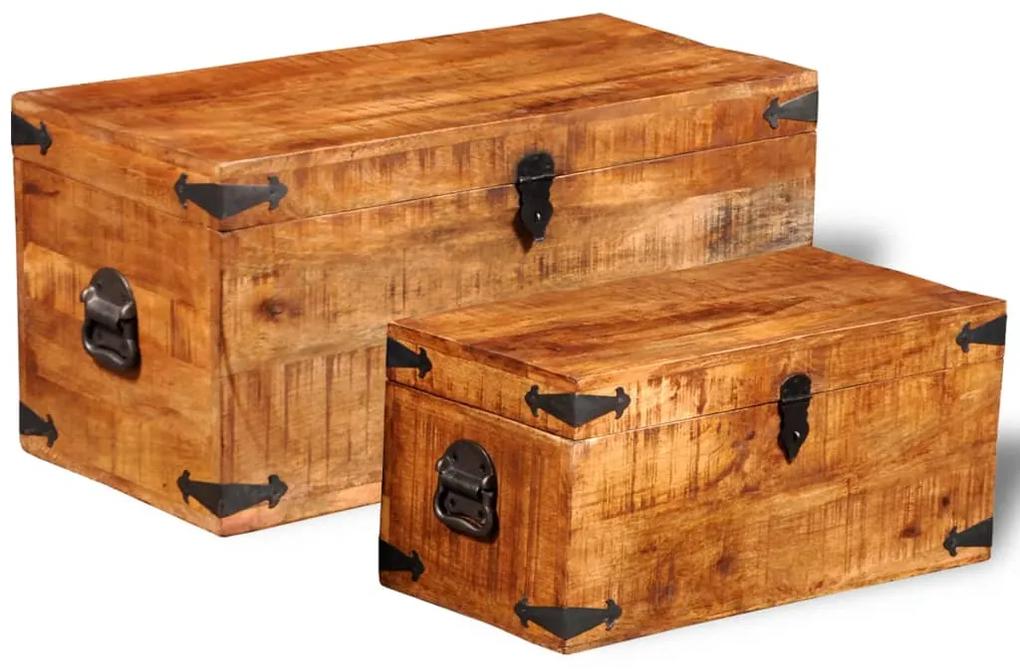 Súprava skladovacích truhlíc, 2 kusy, surové mangové drevo 241634