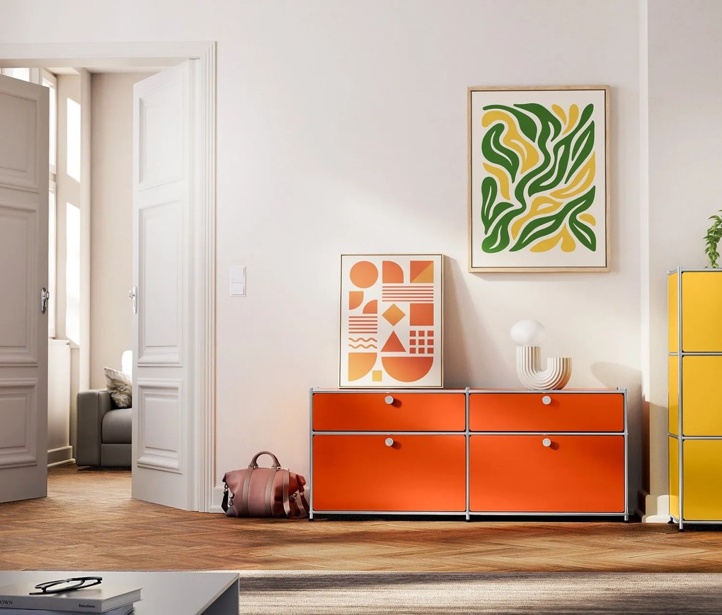 Kovová odkladacia skrinka »CN3« s výklopnými priečinkami a zásuvkami, oranžová