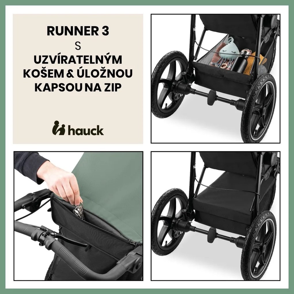 Hauck Kočík športový Runner 3 s ručnou brzdou Jungle Green 2024