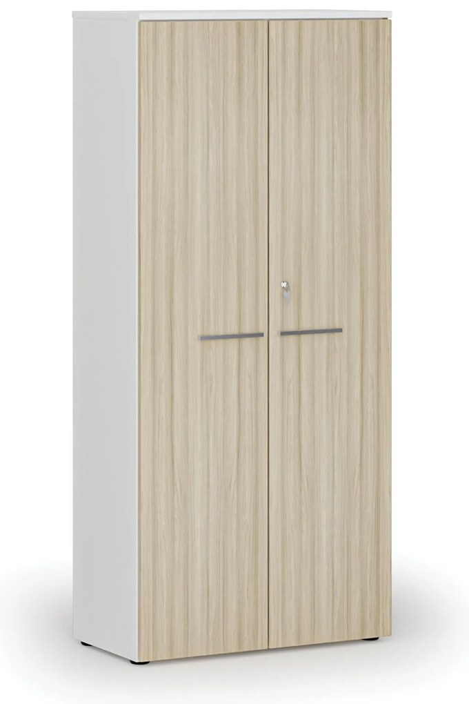 Kancelárska skriňa s dverami PRIMO WHITE, 800 x 420 x 1781 mm, biela/dub prírodná