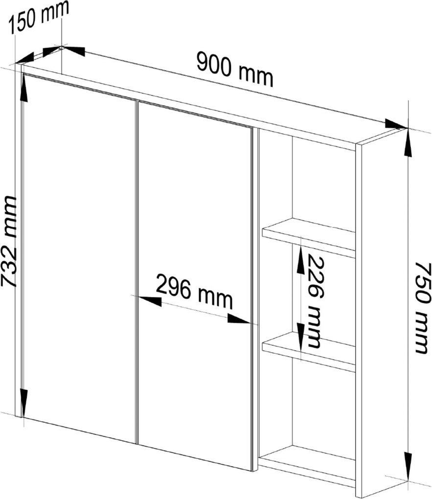 Závesná kúpeľňová skrinka so zrkadlom VAMI 90 cm - výber z 5 prevedení