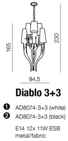 Kovový luster Diablo 3+3 čierne