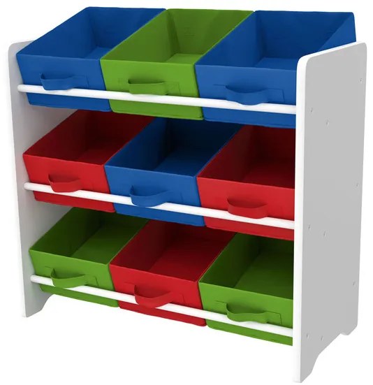 Livarno home Skladovací regál s 9 textilnými boxami (zelený/červený/modrý) (100351417)