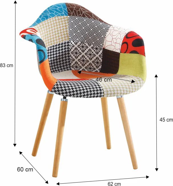 Kreslo, látka patchwork/buk, KADIR TYP 1