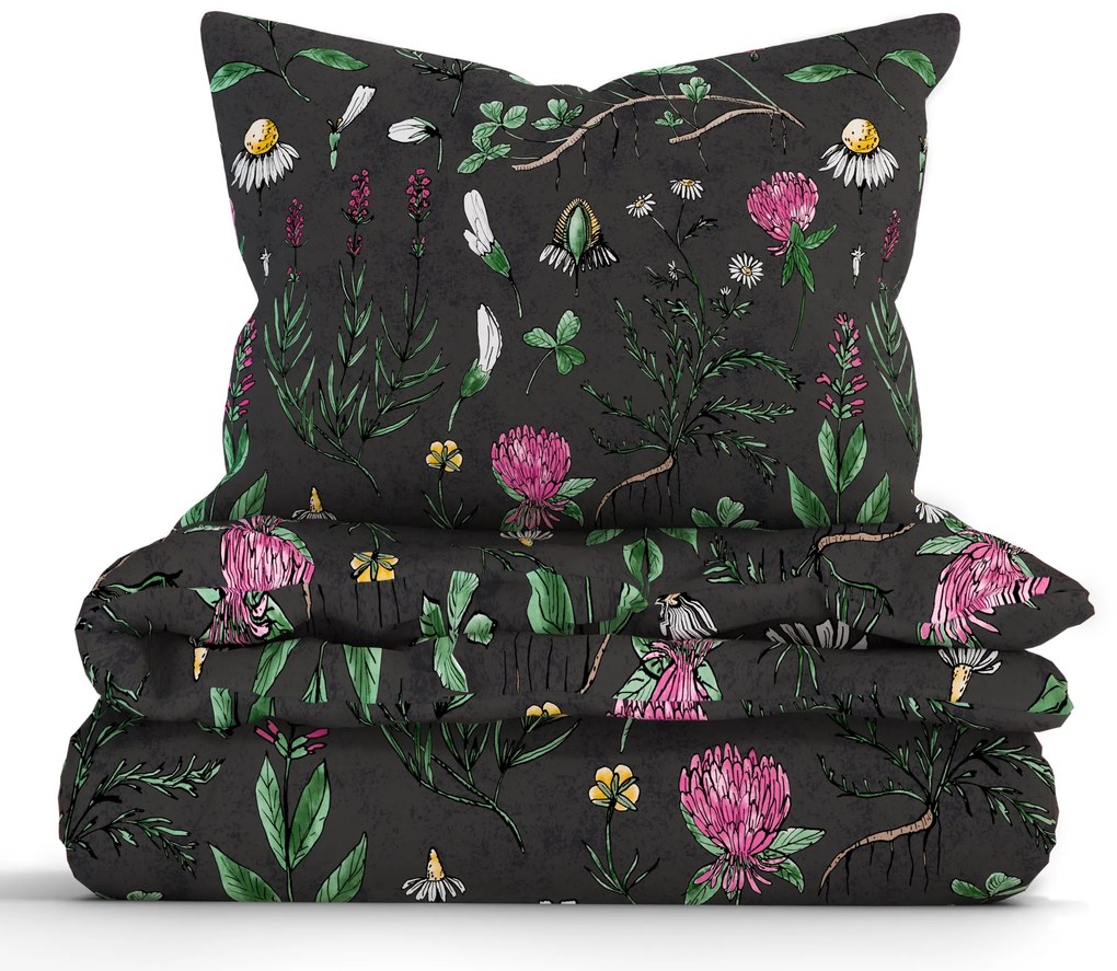 Francúzske bavlnené obliečky Renforcé - Herbár čierny