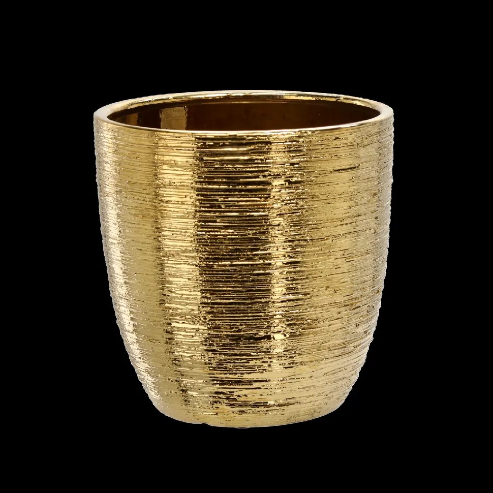 Garden Line KERAMICKÝ OBAL NA KVETINOVÝ KÔŠ 25 x 25 x 25 CM, ZLATÝ *2203
