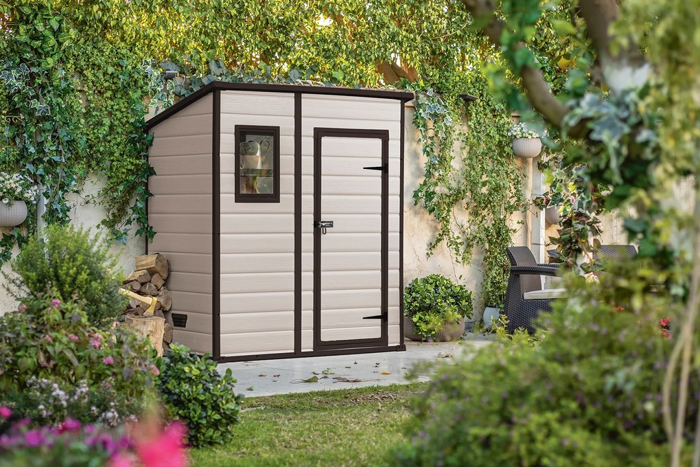 Záhradný domček Keter MANOR 6 x 4 Penthouse béžový, s podlahou