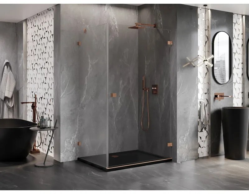 Mexen Lunar-B, pravostranný výklopný sprchový kút 80 x 70 cm, 8mm číre sklo, profil medená matná, 832-080-070-65-00-P