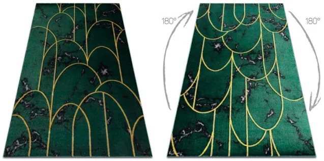 Koberec EMERALD exkluzívny 1016 glamour, styl art deco, marmur fľaškovo zelený / zlatý