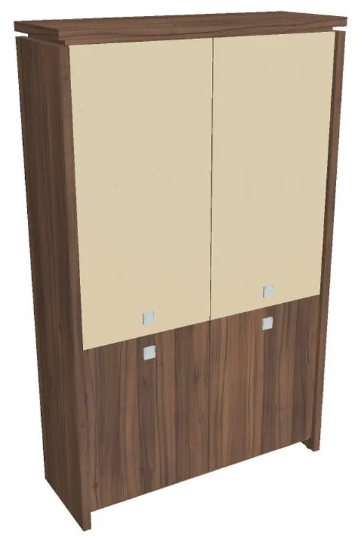 Vysoká skriňa Verno 128 x 46 x 210 cm, kombinované dvere, orech / vanilka
