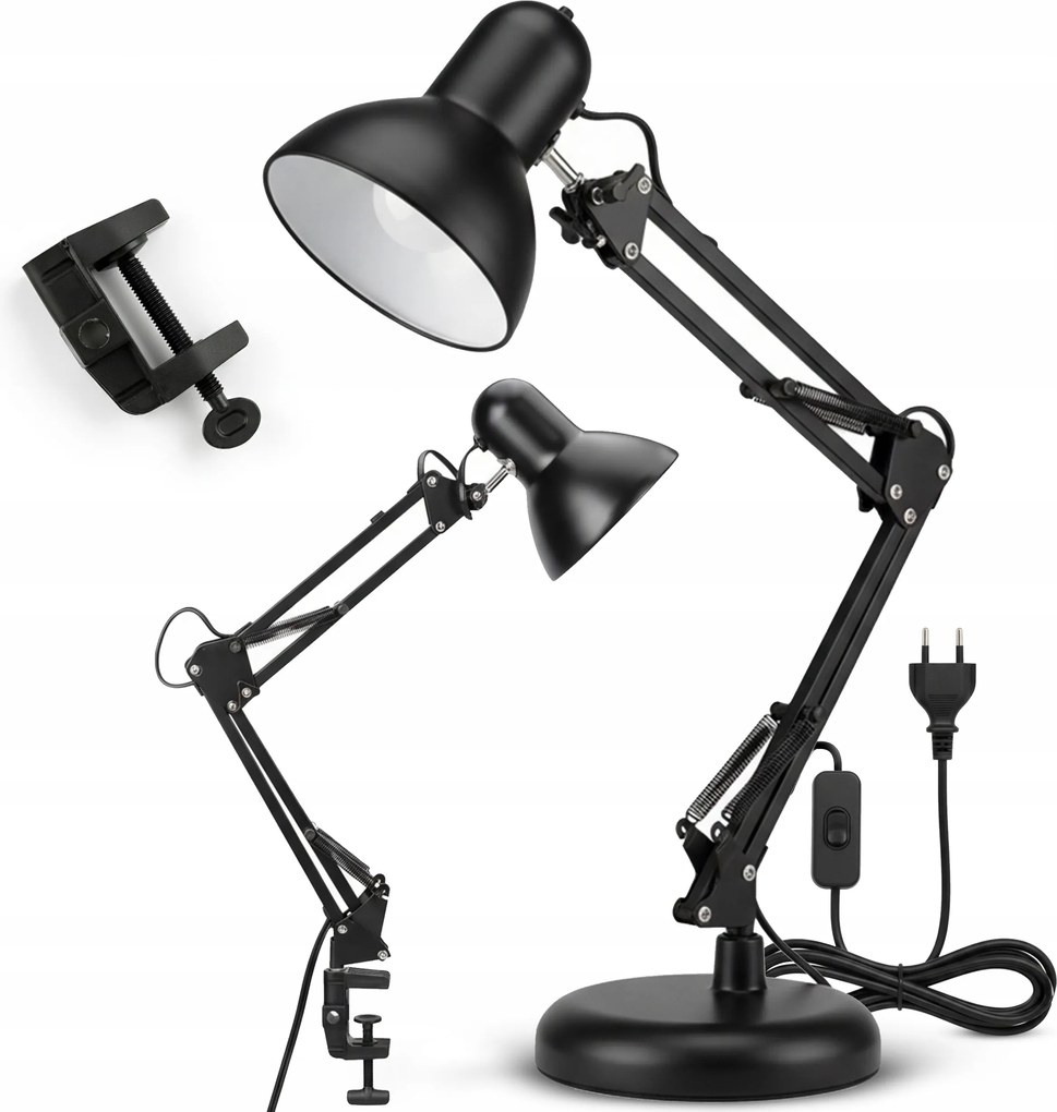 Smart LED Čierna kovová stolná lampa nastaviteľná s klipom 1xE27