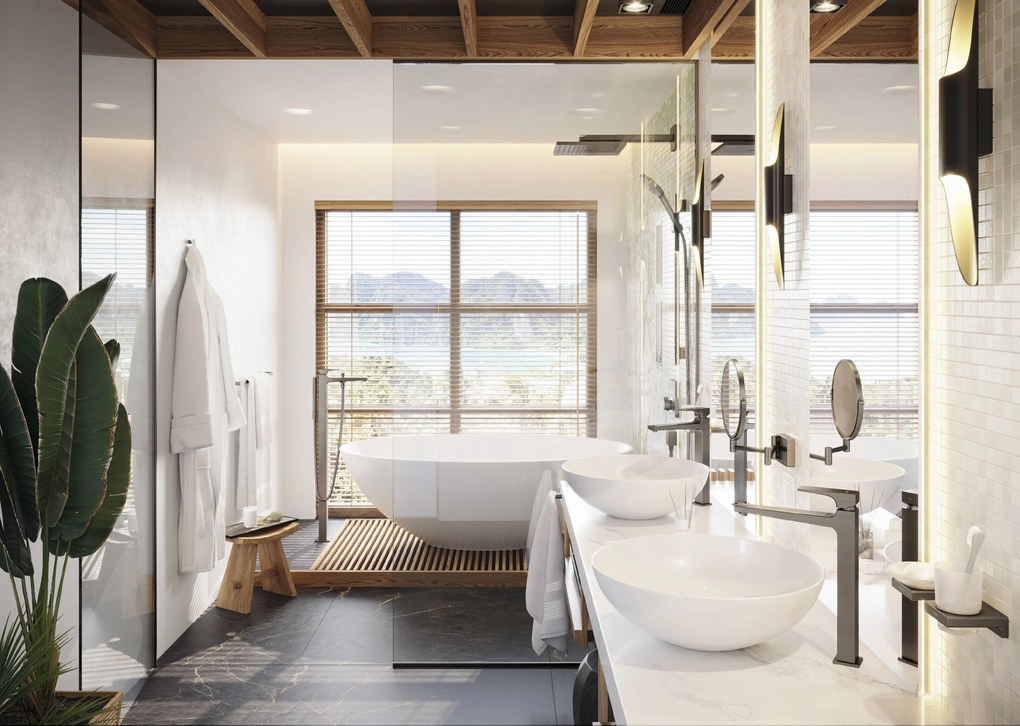 Hansgrohe AddStoris, kozmetické zrkadlo Ø188 mm, kartáčovaný čierny chróm, HAN-41791340