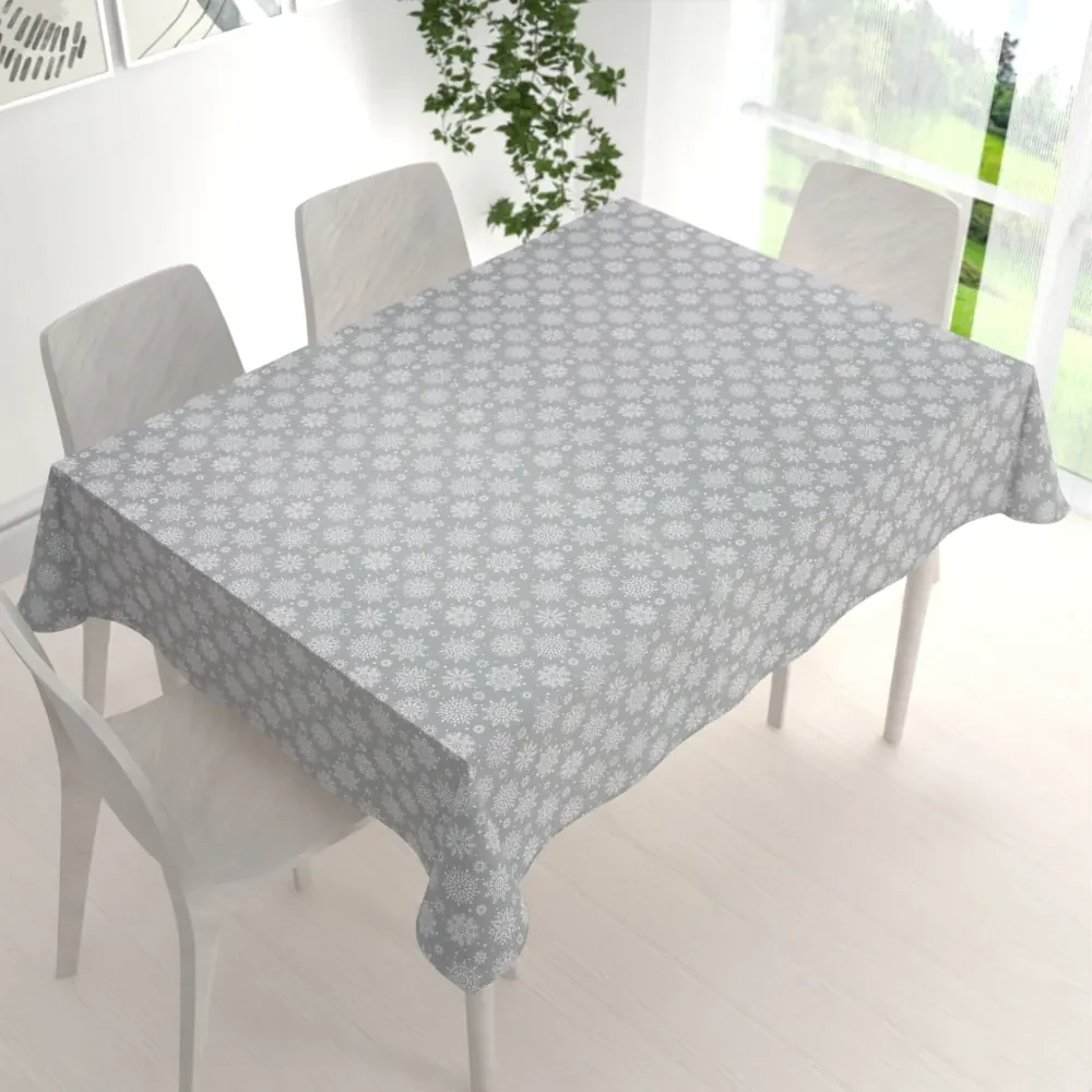 Biante Saténový obdĺžnikový obrus LUP-504 Snehové vločky na striebornom 100x140 cm