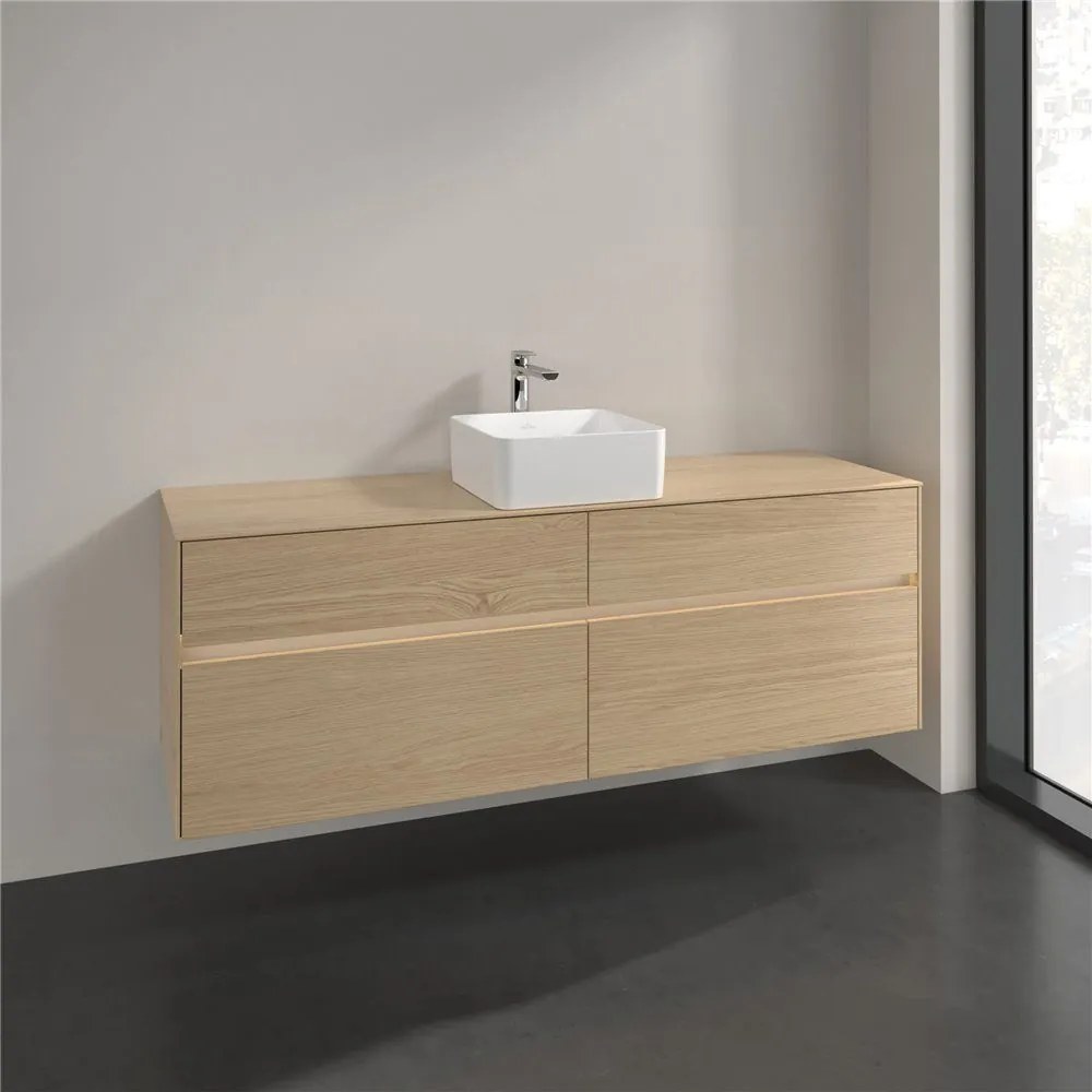 VILLEROY &amp; BOCH Collaro závesná skrinka pod umývadlo na dosku (umývadlo v strede), 4 zásuvky, s LED osvetlením, 1600 x 500 x 548 mm, Nordic Oak, C049B0VJ