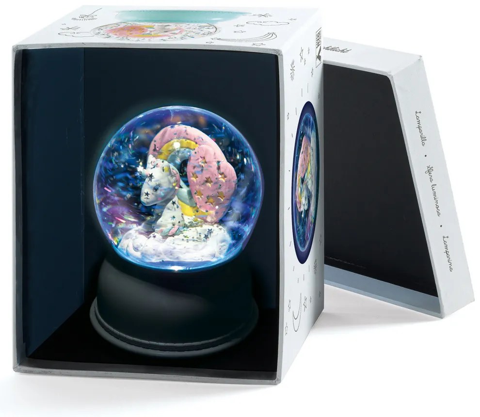 Nočné svetlo v snehovej guli - Jednorožec