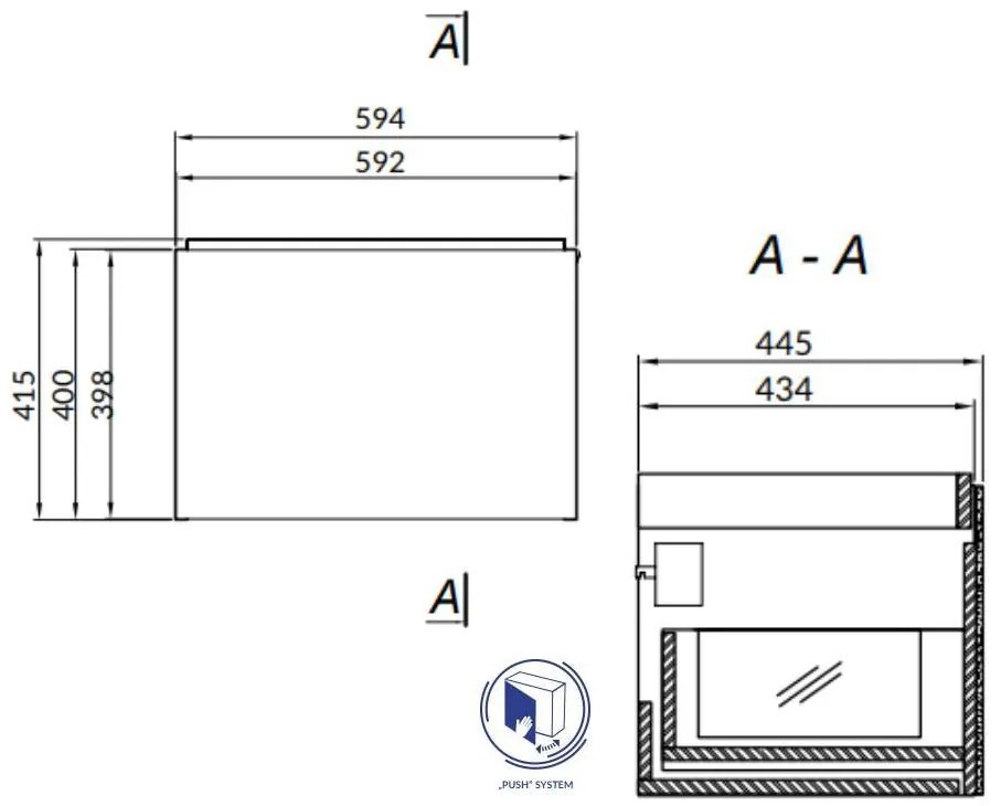 Cersanit - Inverto, závesná skrinka pod umývadlo so zásuvkou 60cm, CALACATTA- biela, S930-016