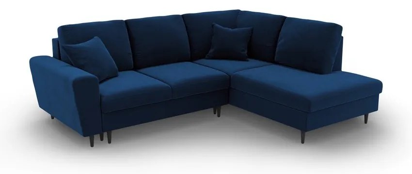 Modrá zamatová rozkladacia/s úložným priestorom rohová pohovka (pravý roh/do L) Kyoto – Cosmopolitan Design