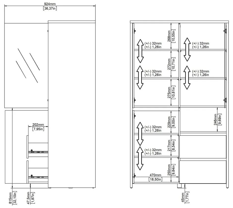 Biela/v prírodnej farbe vitrína v dekore duba 100x170x48 cm Next – Tvilum