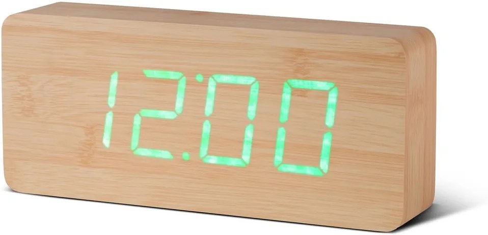 Svetlohnedý budík so zeleným LED displejom Gingko Slab Click Clock