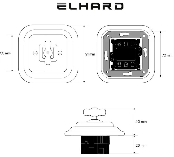 Elhard Keramický štvorcový otočný vypínač č.6/č.1, čierny - kompletný KV5406B