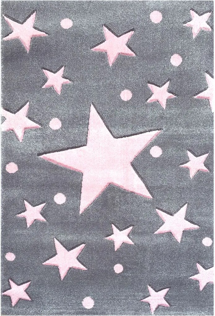 MAXMAX Detský koberec STARS strieborná-sivá/ružová 160x230 cm šedá
