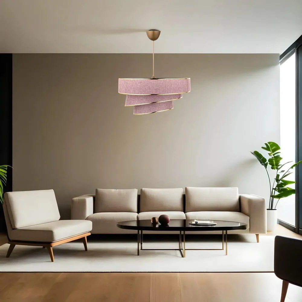 Závesné svietidlo v ružovo-zlatej farbe s textilným tienidlom ø 40 cm Couper – Opviq lights