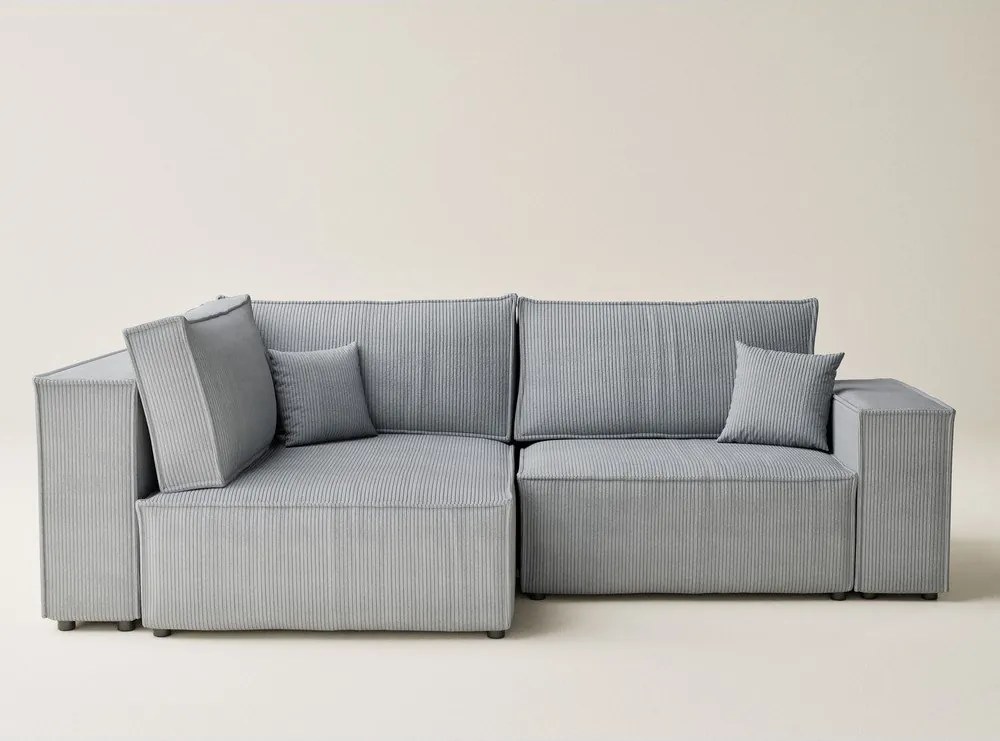 Sivá menčestrová rozkladacia/s úložným priestorom rohová pohovka (ľavý roh/do L) Tonga – Maison de Rêve