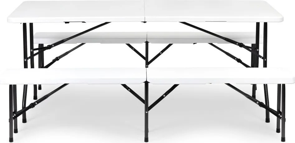 Biela sada cateringového banketového stola 180 cm + 2 lavice