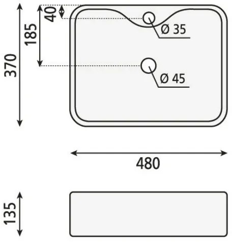 Sapho - Umývadlo na dosku BALENA 48x37 cm, matná čierna