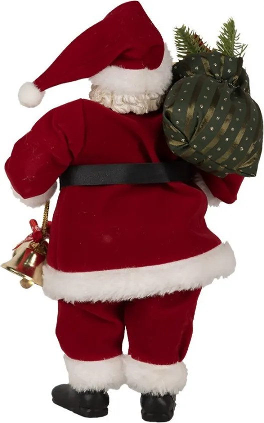 Červená vianočná dekorácia Santa s darčekmi a zvončekom - 17*10*27 cm