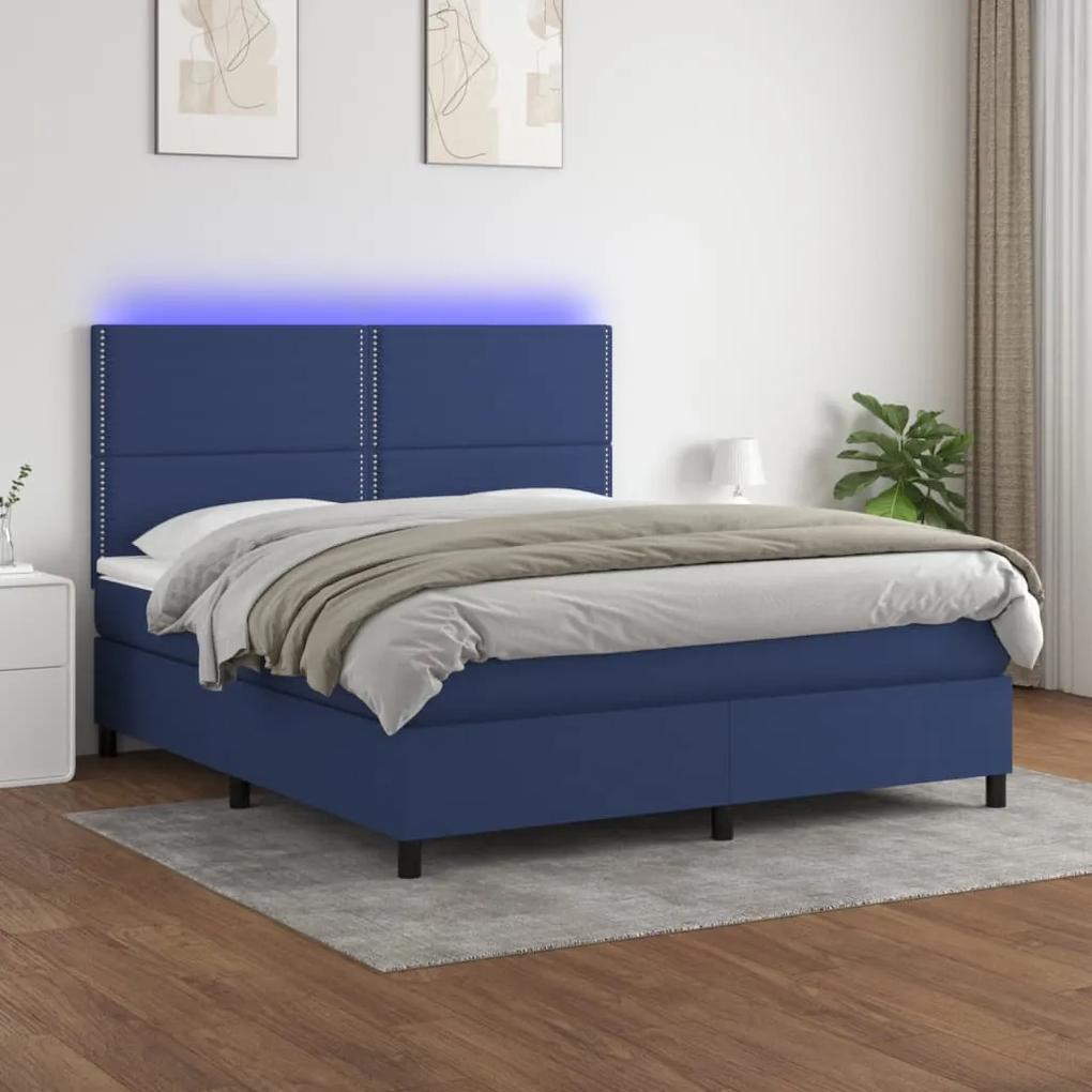 Posteľ boxsping s matracom a LED modrá 160x200 cm látka 3134811