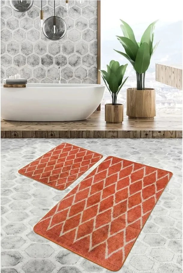 Zamatové kúpeľňové predložky v terakotovej farbe v súprave 2 ks 60x100 cm – Mila Home