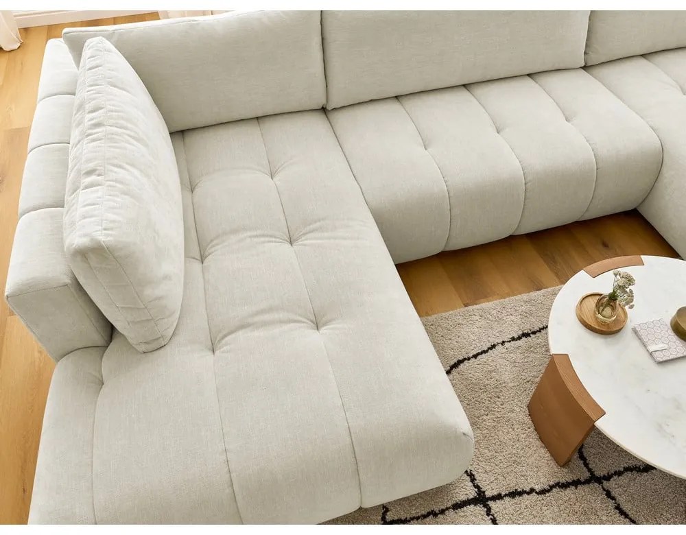 Béžová rozkladacia/s úložným priestorom rohová pohovka (ľavý roh/do tvaru "U") Fuji – Bobochic Paris