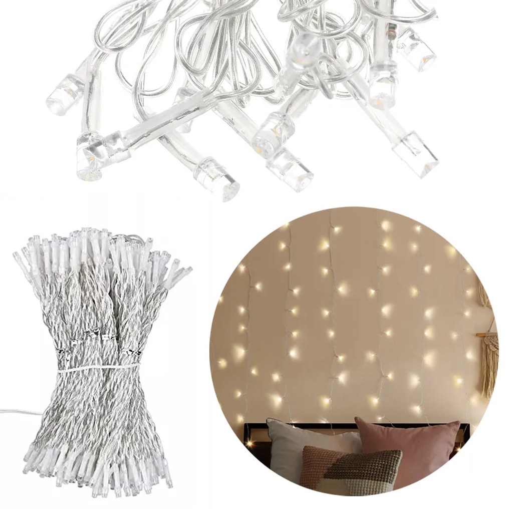 Svetelný záves 300 LED, teplá biela
