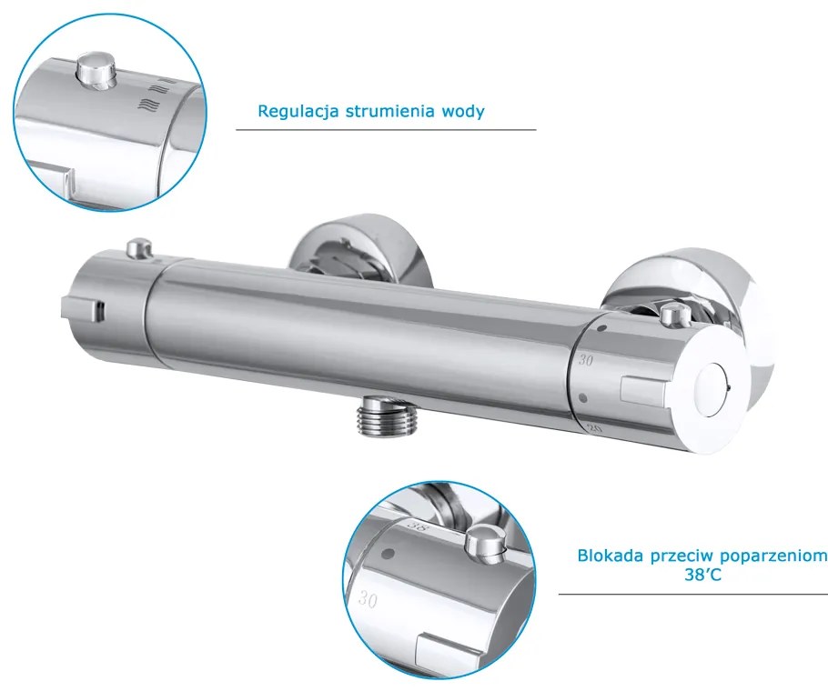 Gamma Termo, termostatická sprchová batéria so spodným 1/2" pripojením sprchy, chrómová, GMA-BTO-CH