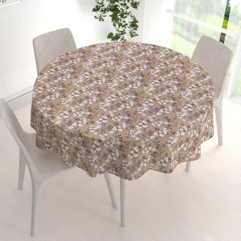 Biante Dekoračný okrúhly obrus PML-036 Popínavé kvety na hnedom Ø 120 cm