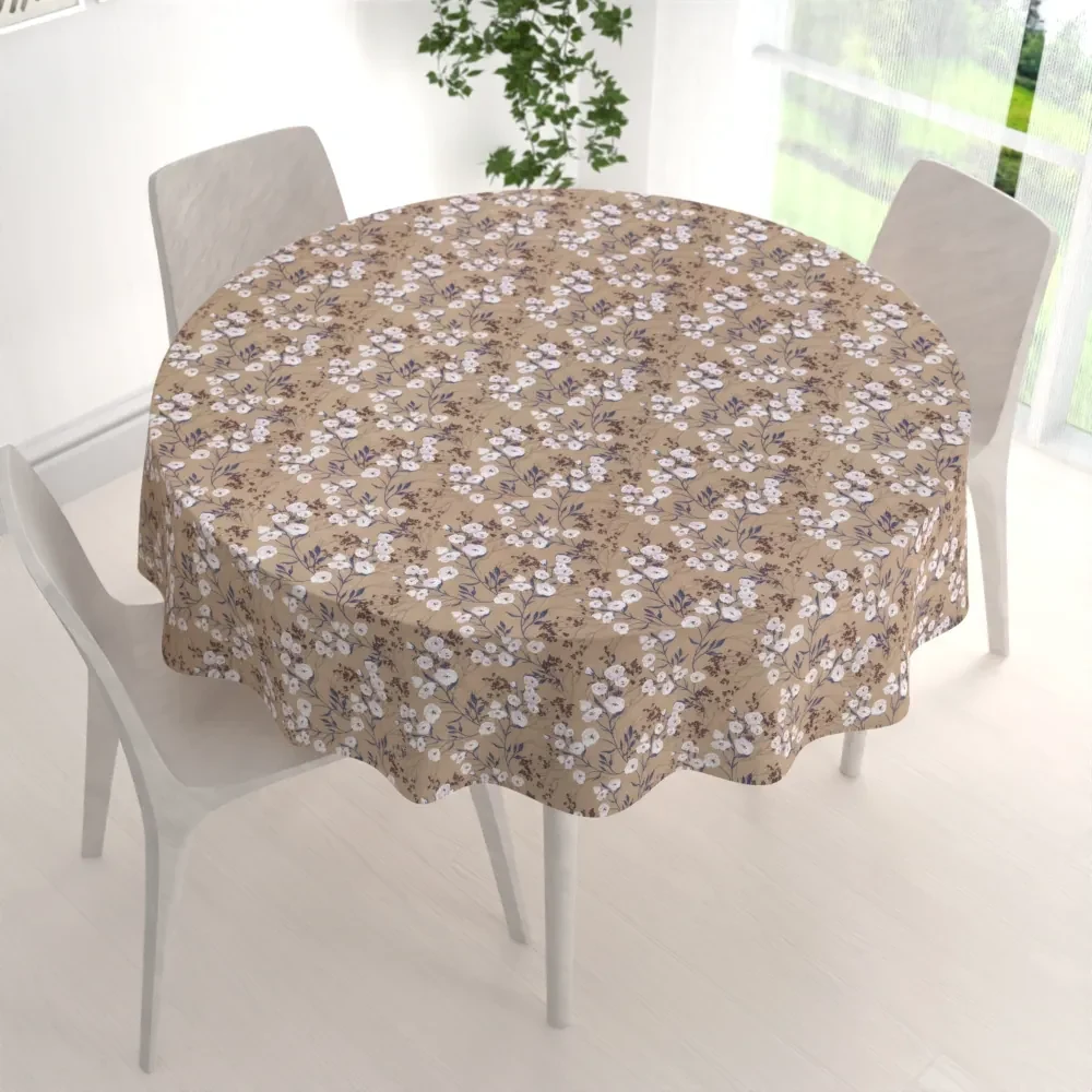 Biante Dekoračný okrúhly obrus PML-036 Popínavé kvety na hnedom Ø 130 cm