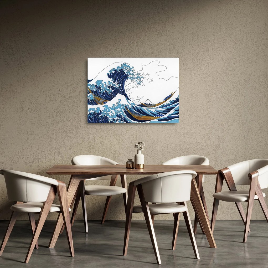 Sklenený obraz - Japonská kresba, vlny (70x50 cm)