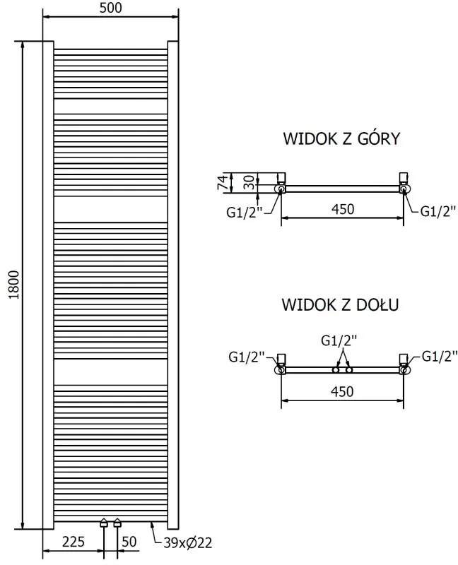 Mexen Mars, elektrické vykurovacie teleso 1800 x 500 mm, 600 W, zlatá lesklá, W110-1800-500-2600-50