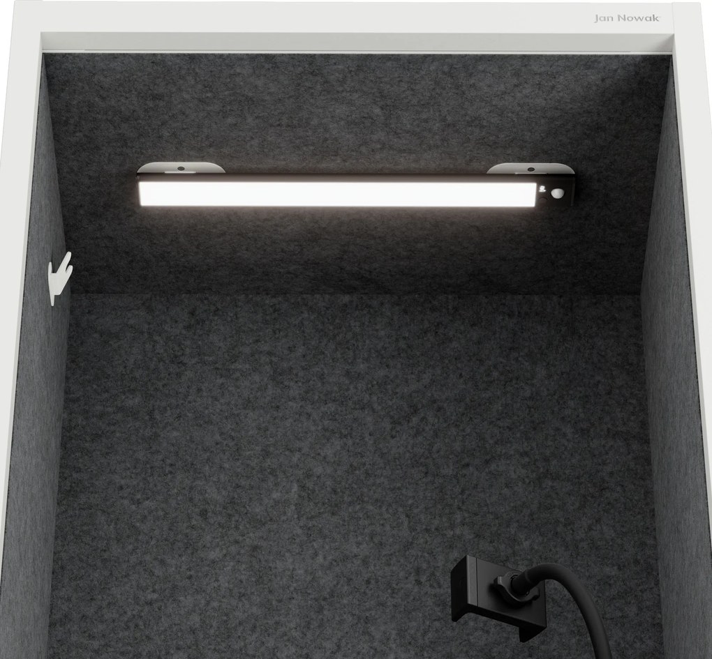 Akustická kabína SALLY MentalBox 600 mm – biely korpus, tmavosivé sedadlo