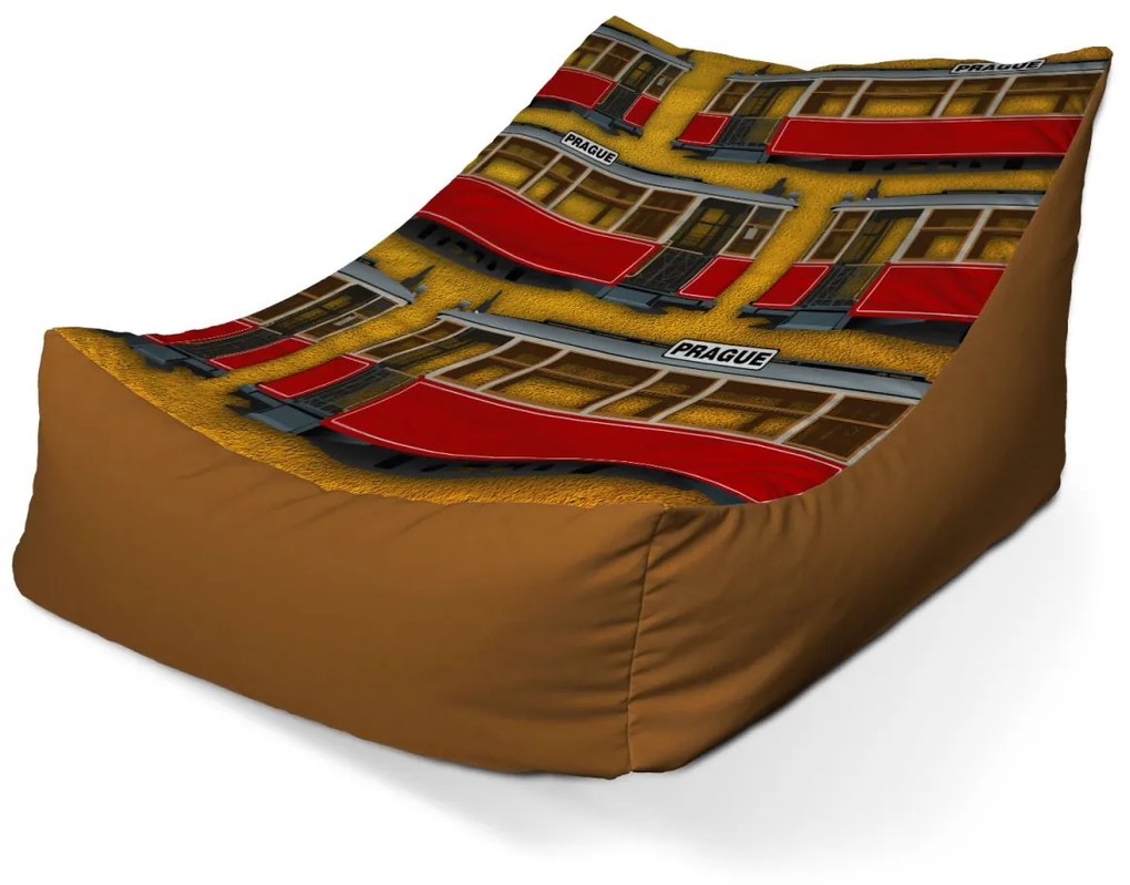 Sablio Sedací vak Lounge Pražské historické električky Žltý Pattern - 120 x 100 x 80 cm