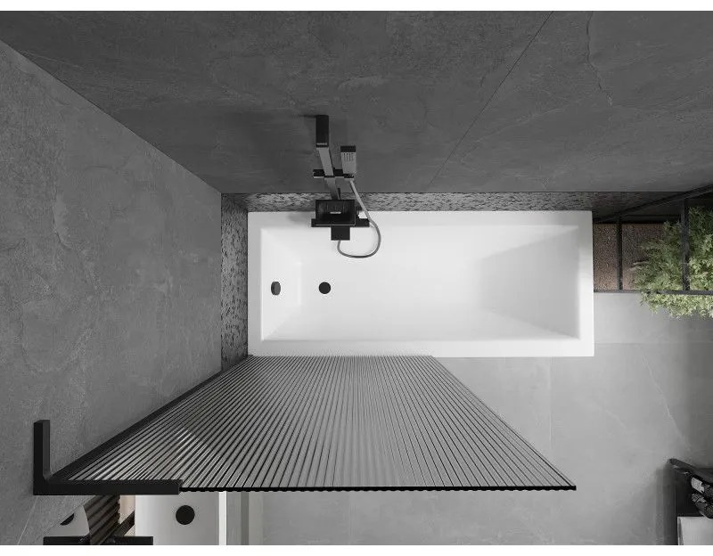 Mexen Next L, 1-krídlová vaňová zástena 90 x 150 cm, 6mm sklo s rebrovým vzorom, čierny profil, 895-090-000-03-09-70