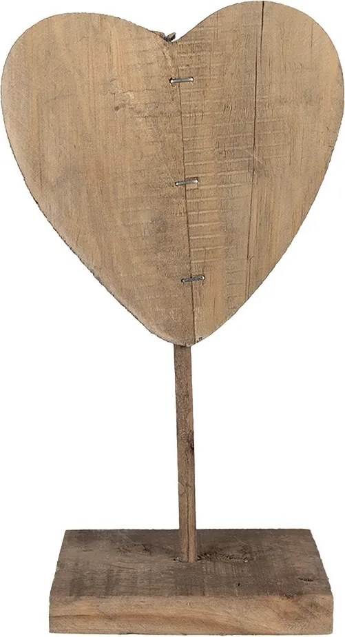 Hnedá antik drevená dekorácia srdca na podstavci - 15*8*27 cm