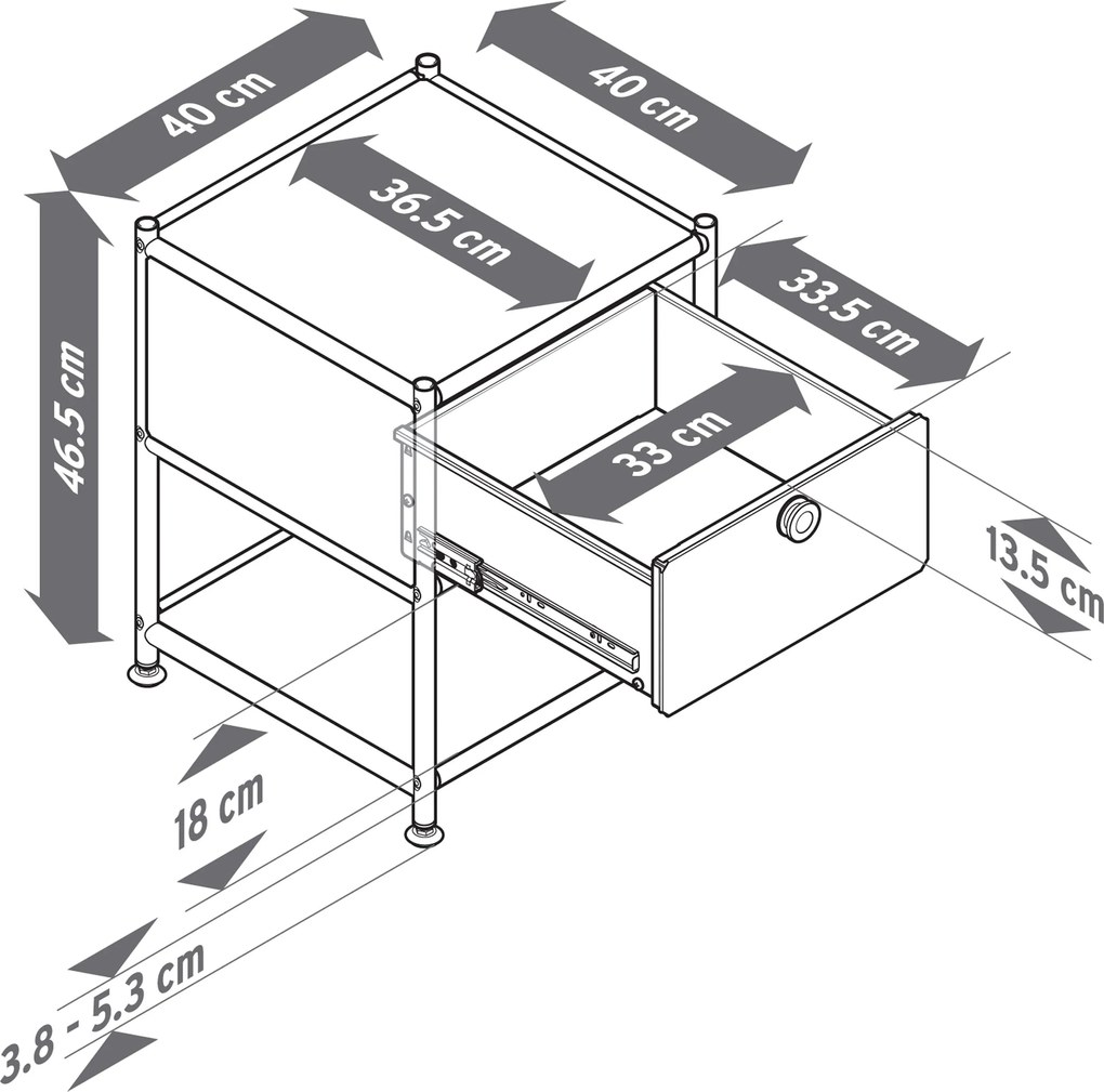 Kovový nočný stolík s 1 zásuvkou »CN3«