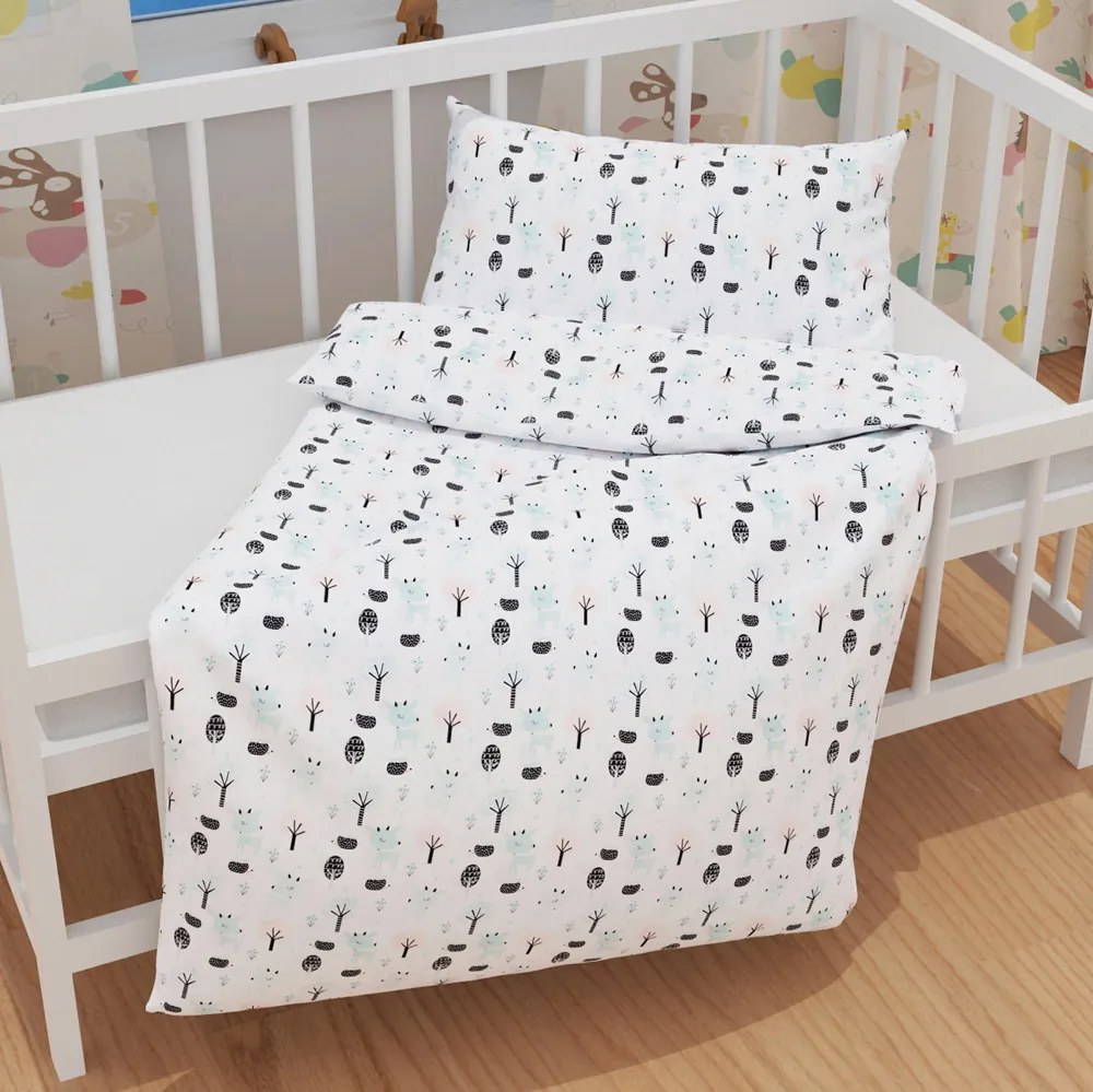 Biante Detské bavlnené posteľné obliečky do postieľky Sandra SA-369 Srnčekovia a ježkovia v lese Do postieľky 90x120 a 40x60 cm
