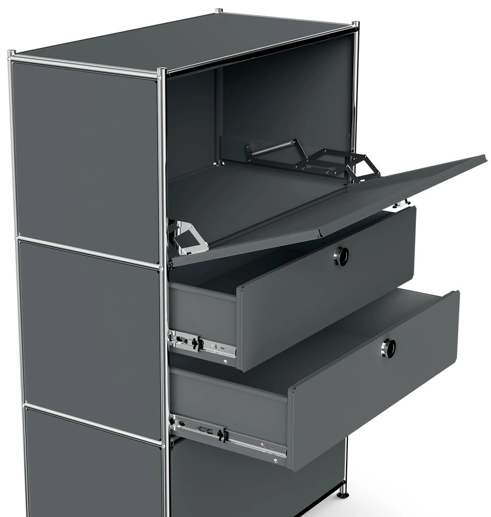 Kovová komoda »CN3« s 2 výklopnými priečinkami a 2 zásuvkami, sivá