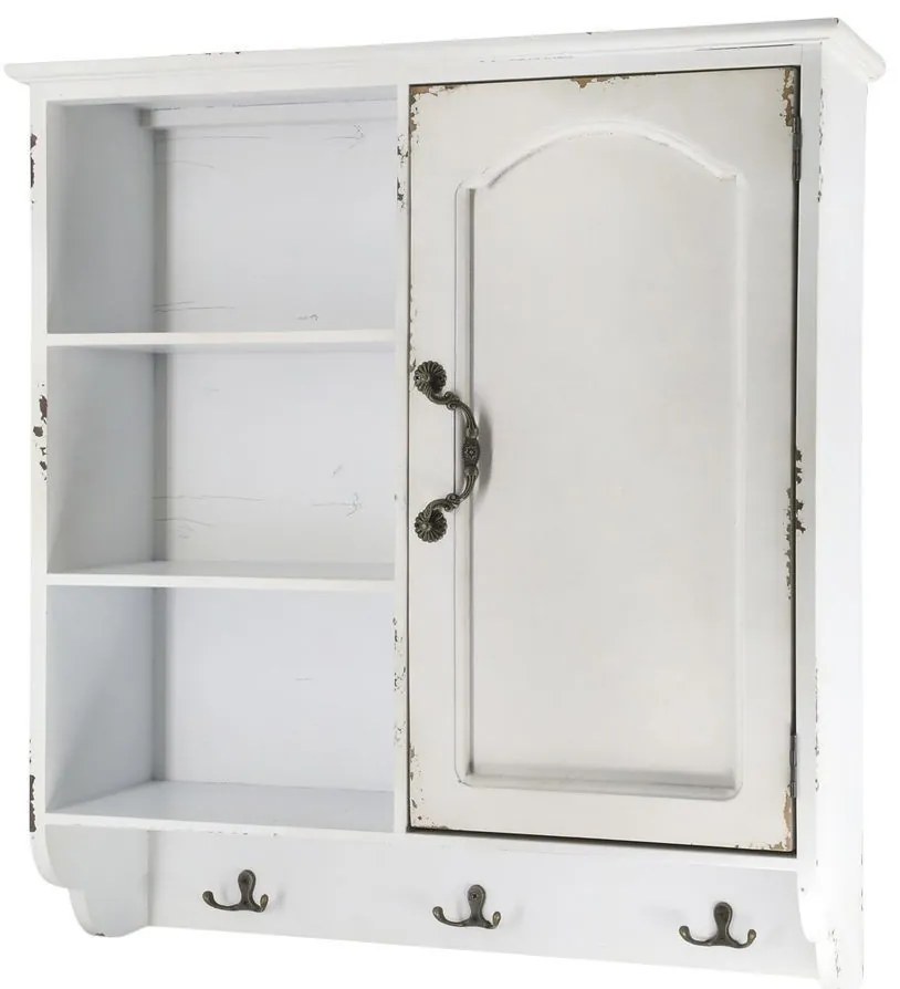 Krémová antik nástenná drevená skrinka s dvierkami Chantal - 56*19*61 cm