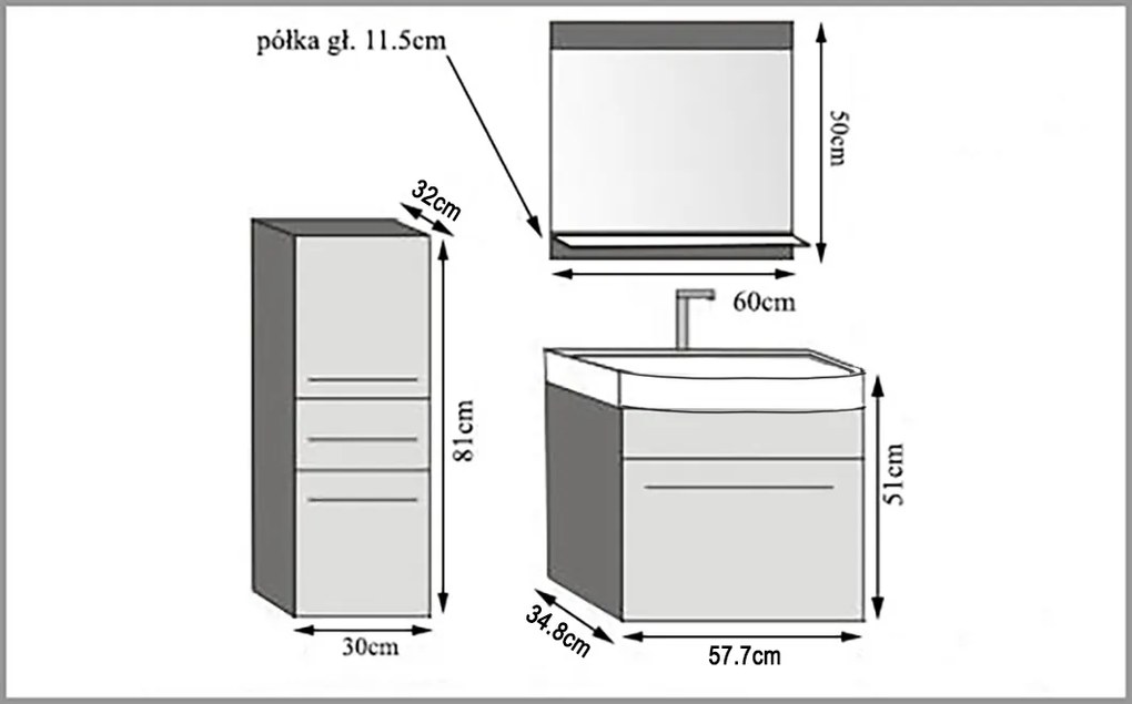 Kúpeľňový nábytok Belini biely lesk / eben kráľovský + umývadlo + zrkadlo ROD PM 2/0/W/WHK/0/ZW